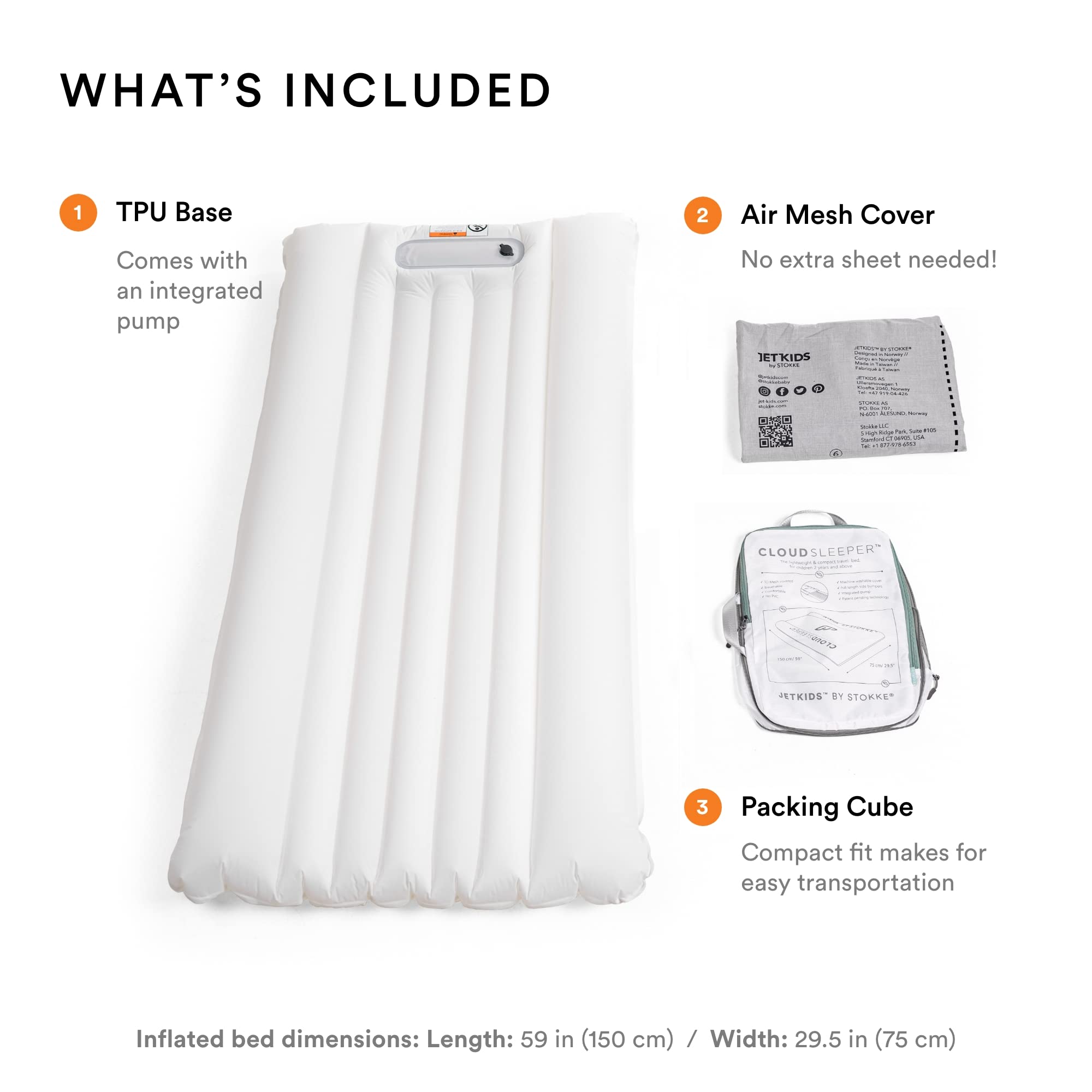 Stokke JetKids CloudSleeper - Kids Inflatable Travel Bed - with Integrated Pump, Breathable Mesh Cover & Full-Length Bumpers to Keep Your Child Safe - Easy to Clean - for Ages 3+