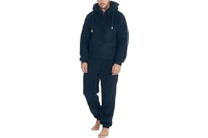 Mens Onesie Pajamas Sherpa Fuzzy One Piece Pajamas Winter Hoodie Zipper Jumpsuits Long Sleeve Warm Fleece Plush Romper