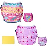 EZ Moms Baby Swim Diapers Reusable 2Pcs Large Size Snap Adjustable Washable One Size Toddler Swim Diaper with a Shammy Towel for Baby Girl Water Diaper Waterproof Swimming Diapers for Swimming Lessons