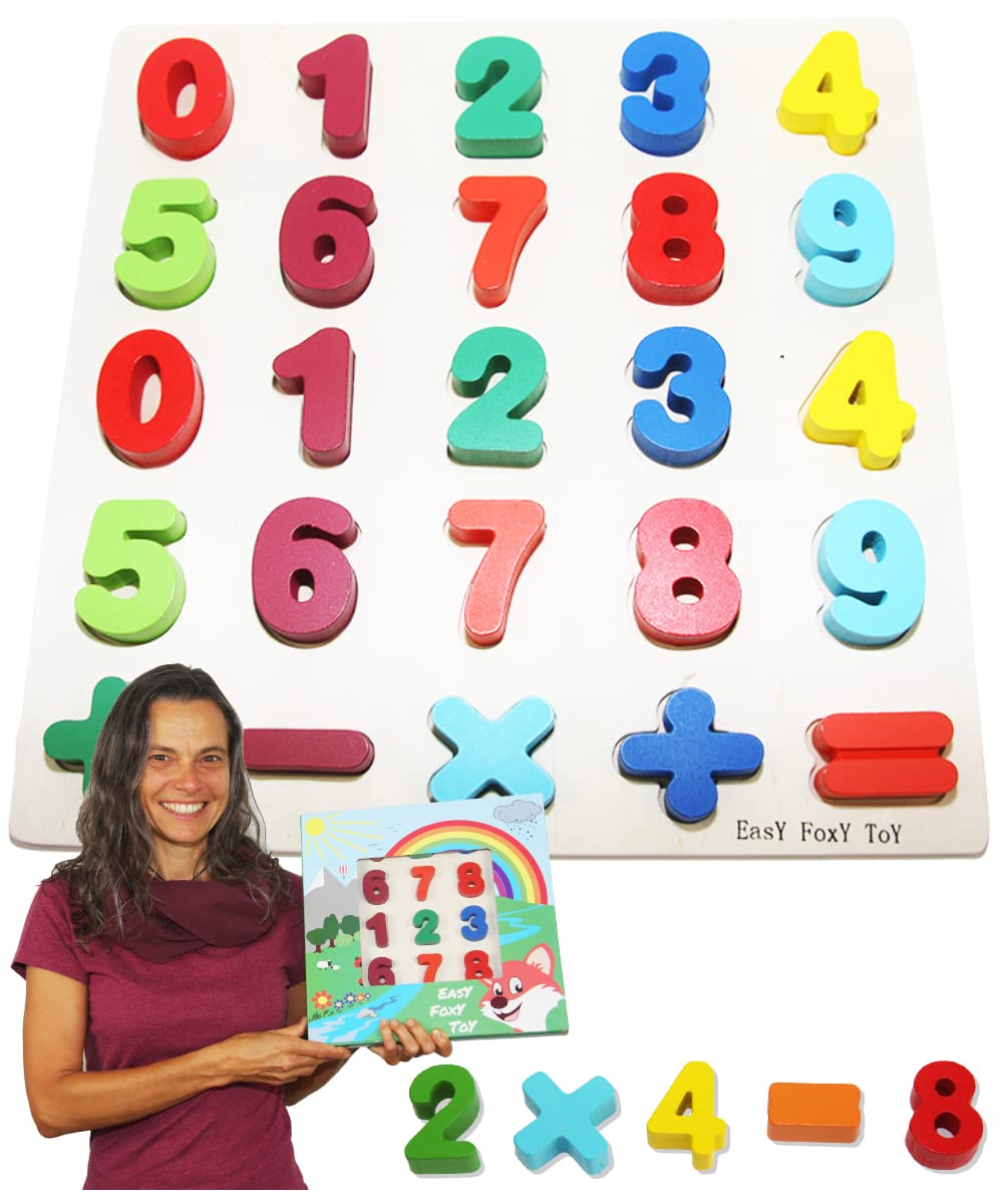Wooden Toddler Puzzles Toys For 2-3 Year Olds Kids With Big Color-Numbers 0-9; Think Calculate Girl Boy Learning Resources; Educational Shape Puzzle Preschool Learning