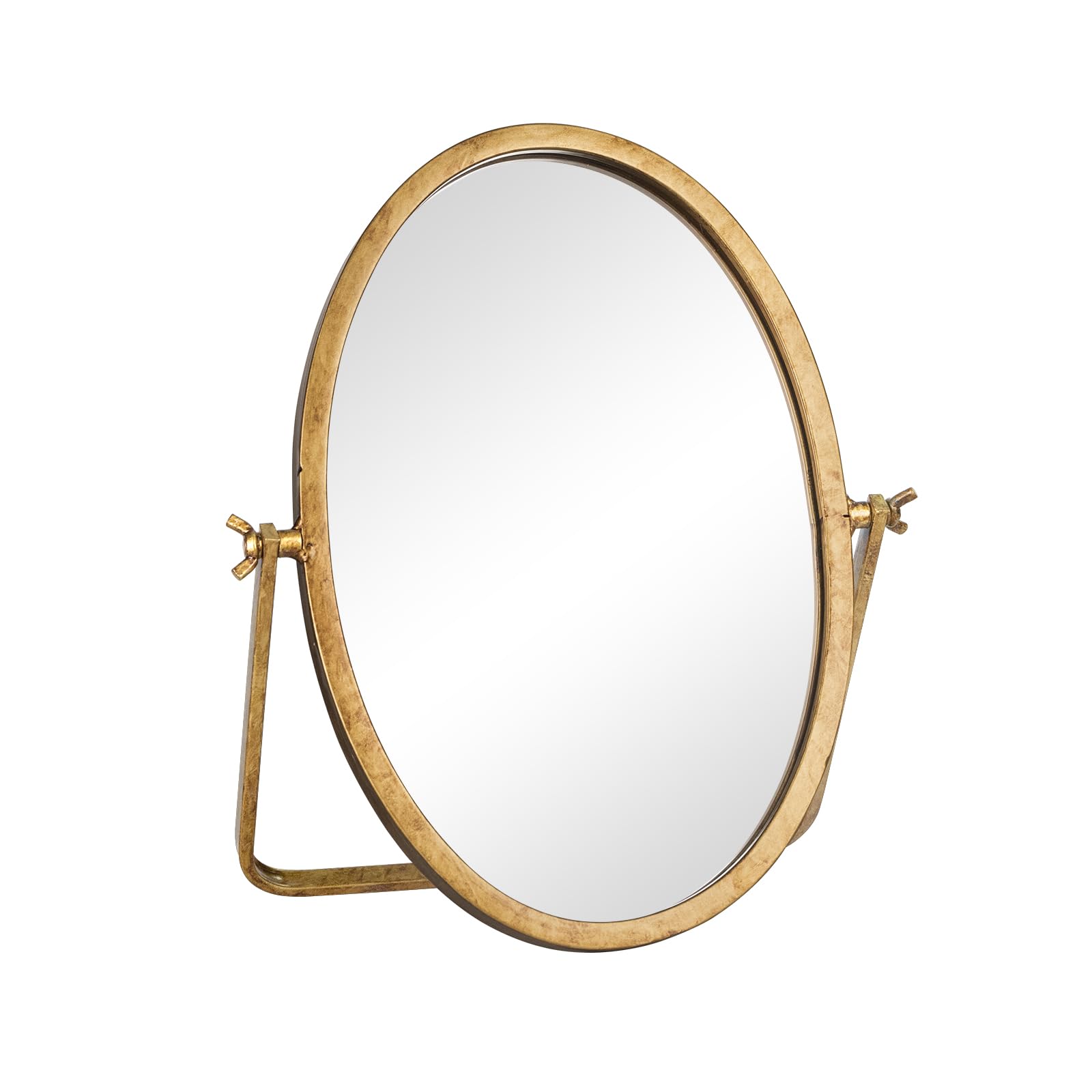 Photo 1 of GIFTTROVE Vintage Makeup Desk Mirror, 11.8" L x 7.9" W Antique Gold Vanity Table Mirror, Metal Framed Oval Small Standing Mirrors, 360 Adjustable Rotation Mirrors for Tabletop, Bathroom