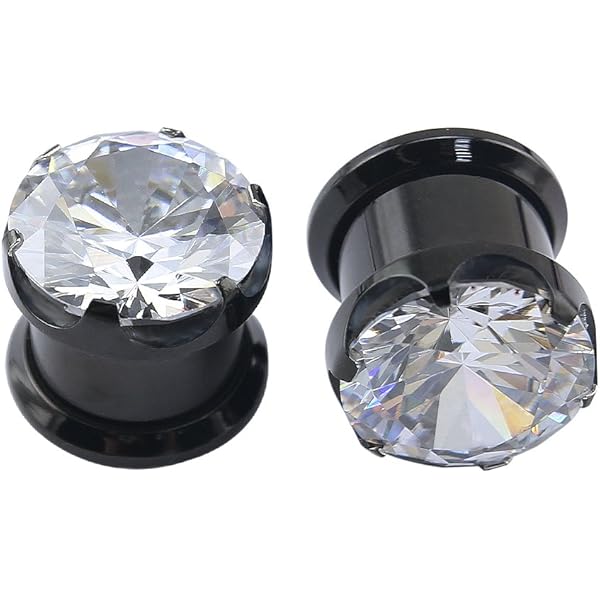 Blue Druzy Stone Screw Fit Plug Gauges - Black IP Plated Stainless Steel Owl Design, Sold As A Pair