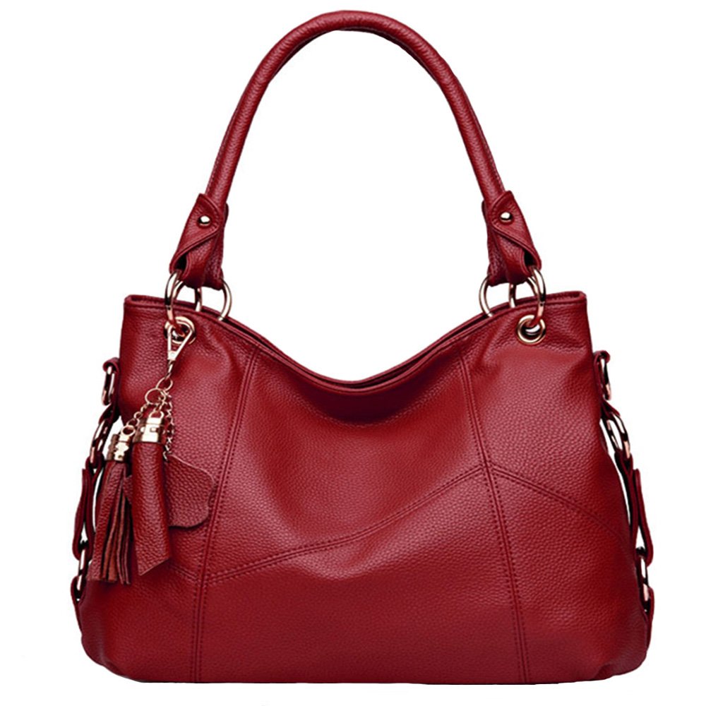 FiveloveTwo Womens Top-Handle Shoulder Bag Leather Satchel Handbags Tote Hobo Bags Purse Burgundy