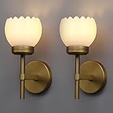 Yosoan Brass Boho Indoor Vintage Wall Sconce Set of 2, Modern Vanity Gold Industrial Hardwired Wall Mounted with Milk Transpa