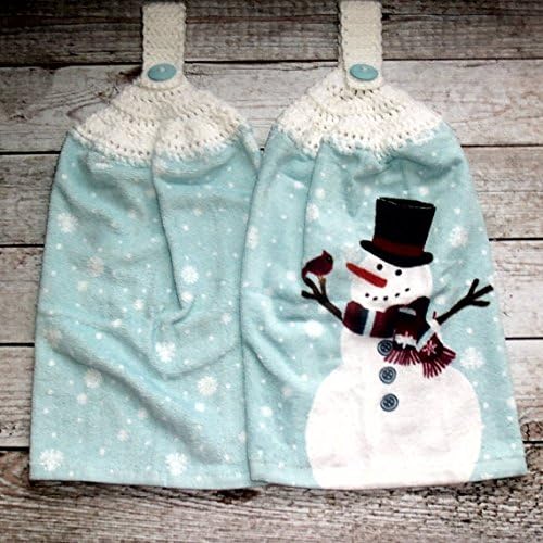 Crochet Top Towel, Christmas Decor, Snowman Dishtowel, Holiday Towels, Set of 2