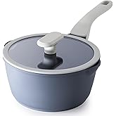 PRICUSIS Nonstick Saucepan with Lid, 2.7 Quart Ceramic Sauce Pan, Non Toxic Sauce Pot with Pour Spouts for Multipurpose Use, PTFE, PFOA & PFAS Free, Induction Compatible.