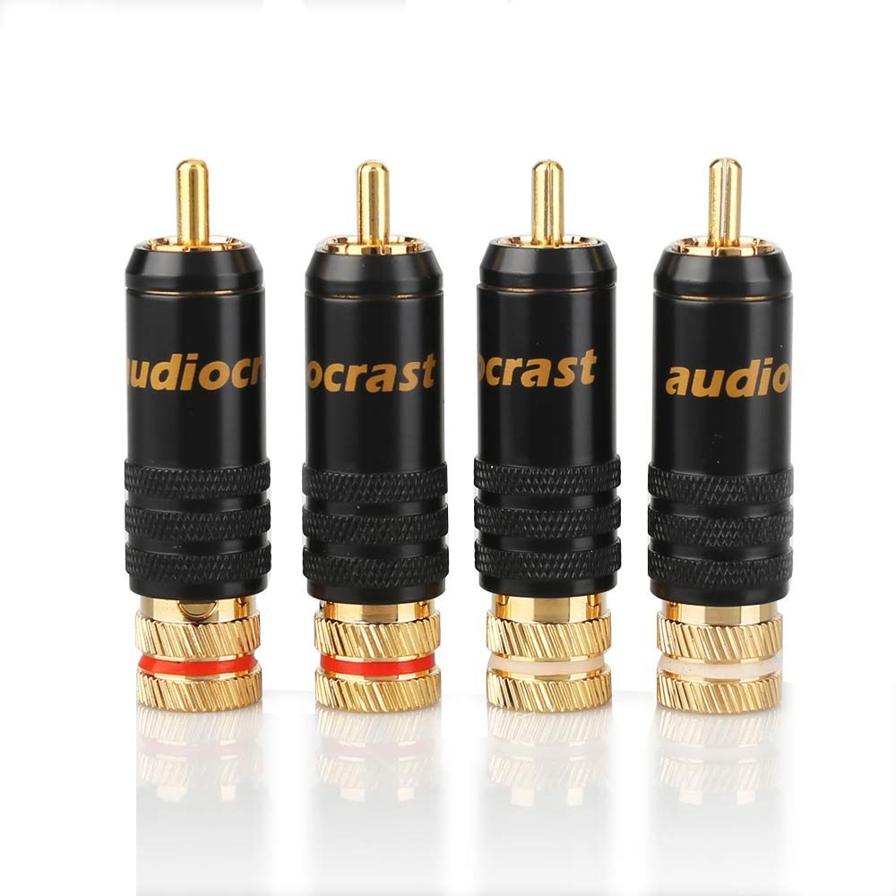 Audiocrast 4 Pcs Gold Plated RCA Connectors Male Connectors Phono RCA Plugs For Cables (RCA PLUGS-03)