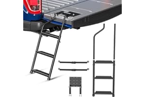 CROSSHIP Foldable Pickup Truck Tailgate Ladder -Truck Bed Step for Pickup with Non-Slip Wide Pedal, Stainless Steel Self-Drilling Screws, Sturdy Rubber Feet, Universal for F150, RAM 1500, F250, Tacoma
