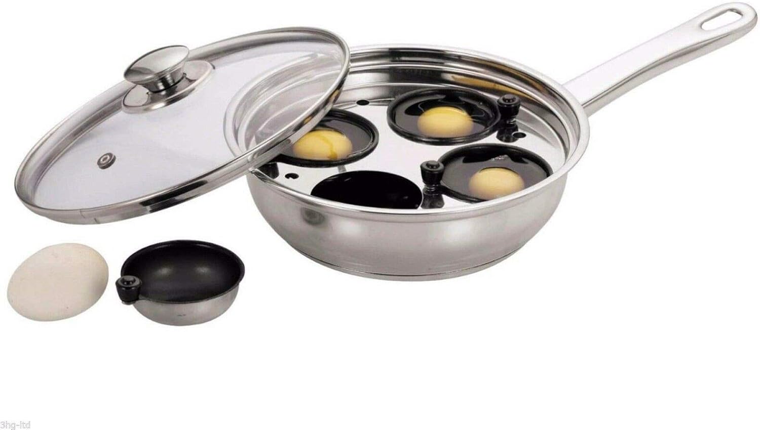 Stainless Steel 4 Cup Egg Poacher Boiler PAN with Glass LID 22CM