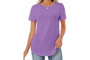 GKBK Womens Tops Cotton Short Sleeve Shirts Summer Crew Neck Basic Tees Casual Tunic Tops Curved Hem