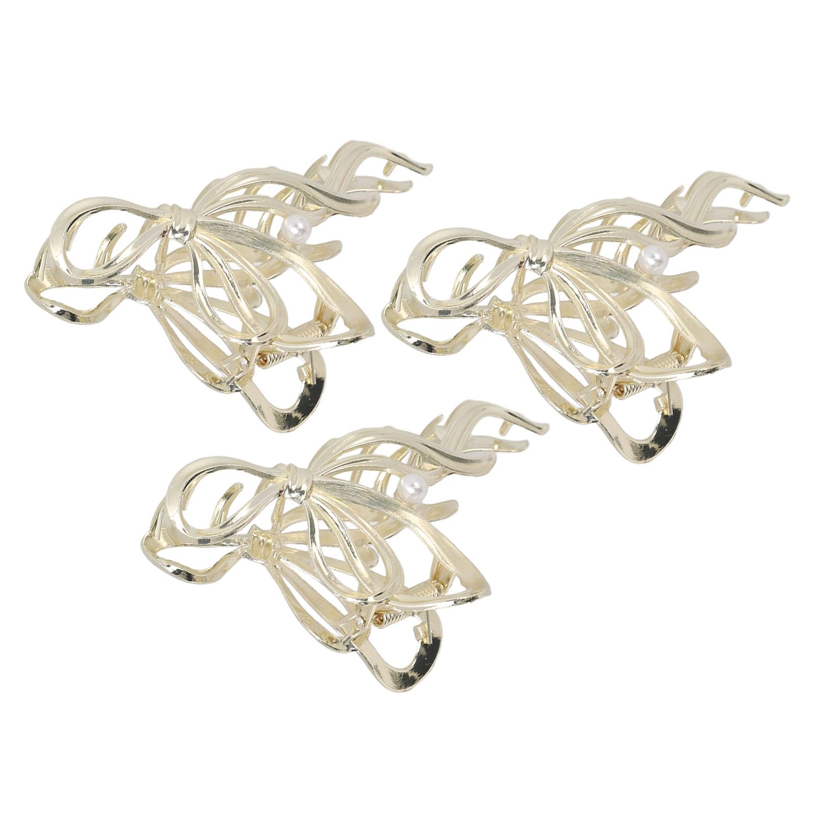 3PCS Metal Hair Claw Clips, Exquisite Bow Design, Durable, Flexible, Gold Hair Clamps for Accessories