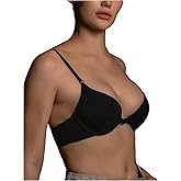 OYOANGLE Womens Wireless Seamless Deep V Demi Bra Sexy Front Closure Thin Seamless Bralette Light Shaping Bras