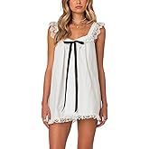 Cjfdfy Women's Babydoll Mini Dress Y2k Cute Spaghetti Strap Flowy Smocked Sundress Summer Casual Trendy Going Out Outfits