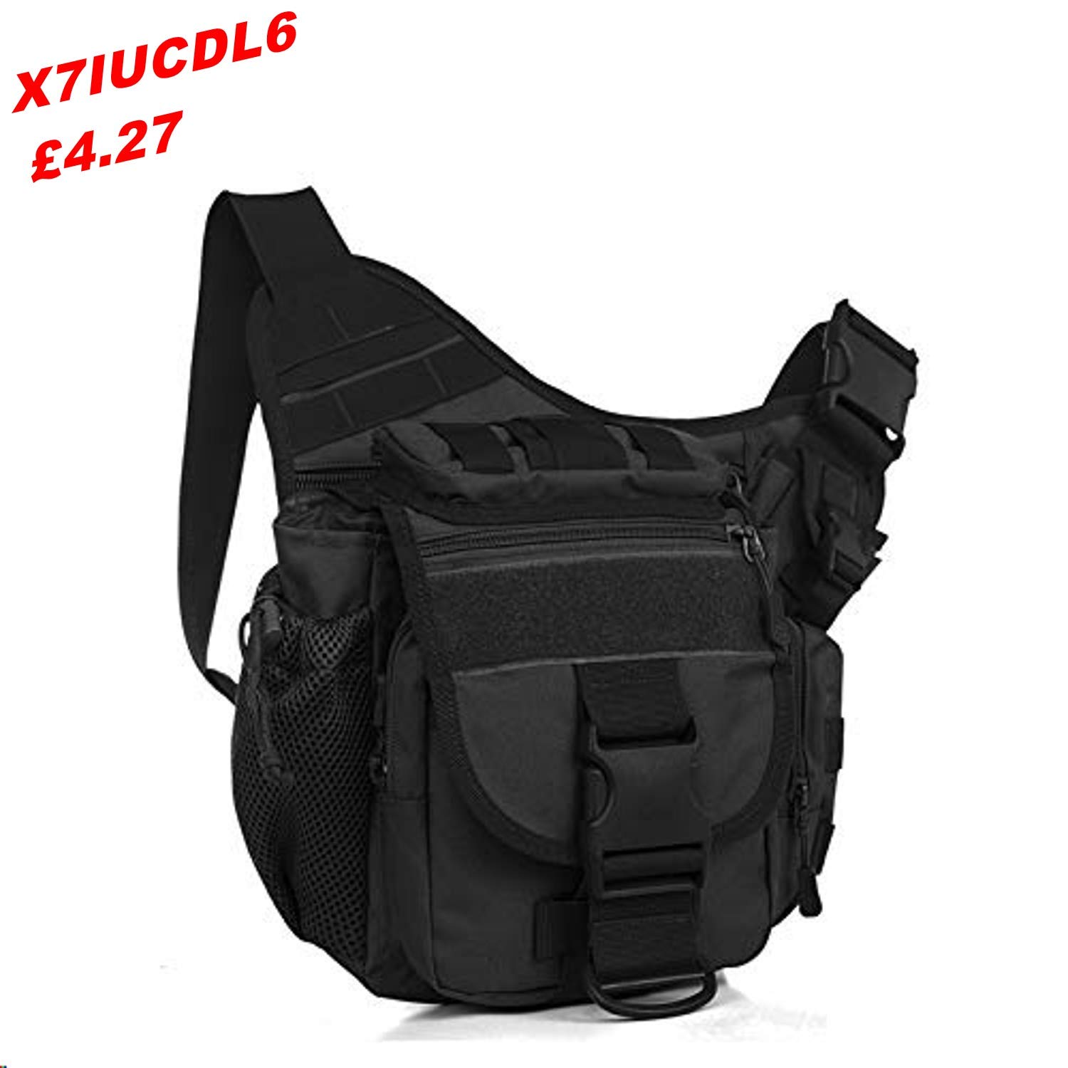 Multi-Functional Tactical Sling Camera Bag MOLLE Military Messenger Shoulder Bag Hiking Bag Luggage (Black)