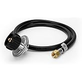 4FT QCC1 Right Angle Low Pressure Propane Hose and Regulator for LP Gas Grill, Heater and Fire Pit, 3/8" Female Flare x Acme 