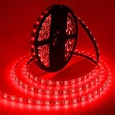ALITOVE 16.4ft 5050 SMD Red LED Light Strip Waterproof 12V LED Strip Light | 300LEDs Red Light Strip, Flexible Cuttable Outdoor LED Strip, for Home Garden Commercial Area Lighting, Without Power Supply