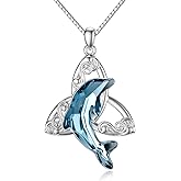 POPKIMI Dolphin Gifts for Women Dolphins Necklace Sterling Silver Crystal Mom and Daughter/Son Necklaces Birthday Christmas Gift