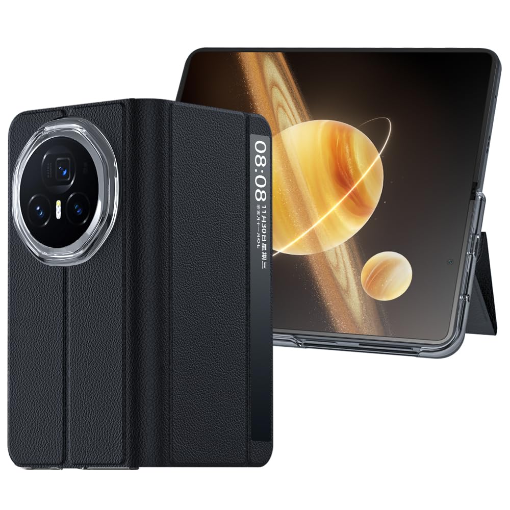 Lemxiee Magnetic PU Leather Cover for Honor Magic V3 Case,Folding Stand Cover with Automatic Wake/Sleep,PC Case for Honor Magic V3 Black