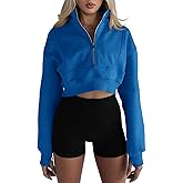 Fisoew Women's Half Zipper Cropped Sweatshirts Casual Long Sleeve Tops With Thumb Hole