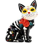 Blue Sky Clayworks Roxy Day of The Dead Cat Figurine, Sugar-Skull Kitty with Roses, Ceramic