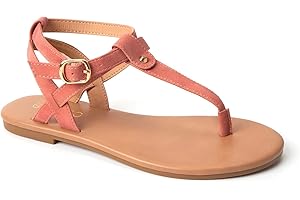 Colgo Thong Flat Sandals, Casual T Strap Dress Sandals, Adjustable Ankle Buckle Dress Thong Sandals with Strappy for Women Summer Wedding