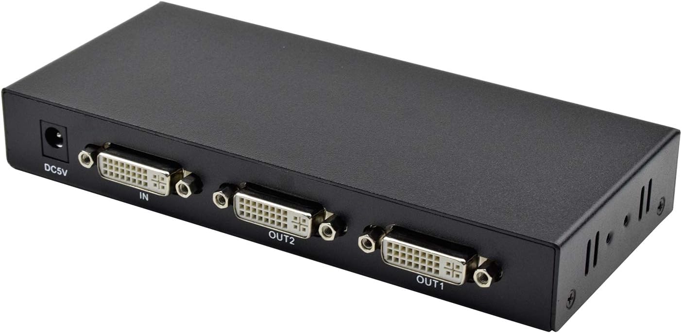 Cingk 4K DVI Splitter 1 in 2 Out Support 3D 4K for Screen Duplication, No Signal Attenuation More Pure Color Video More Realistic, Black