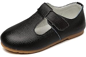 Lnafan Girls’ Cute T-Strap Soft Leather Oxfords Shoes Dress Mary Jane Flats Black Size 13M