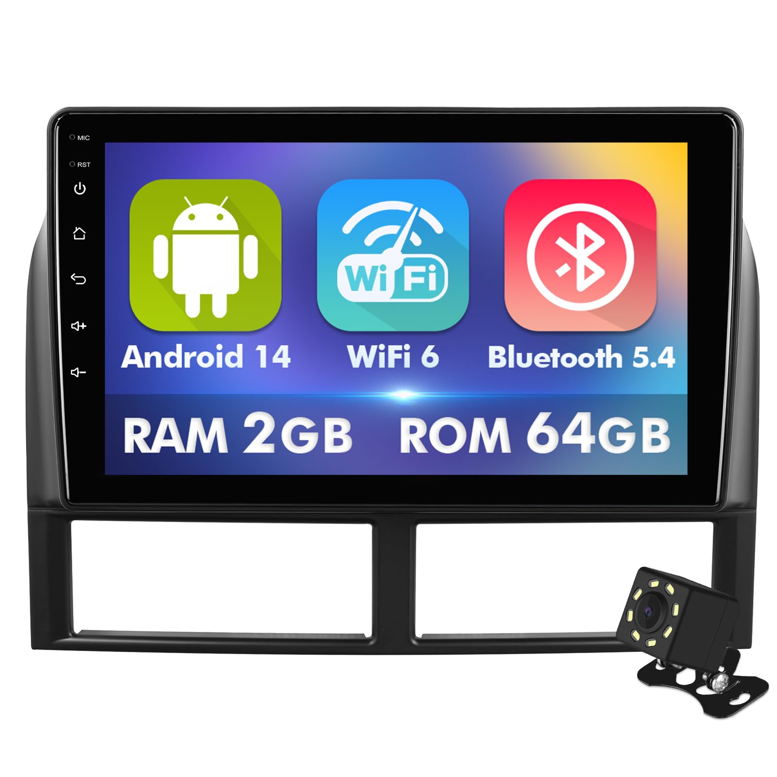 Photo 1 of 9 Inch IPS Touchscreen Android 14 Car Stereo for Jeep Grand Cherokee 1999-2004 with Wireless CarPlay & Android Auto 2+64GB Car Radio, Support WiFi 6, Bluetooth,5.4, Backup Camera, SWC