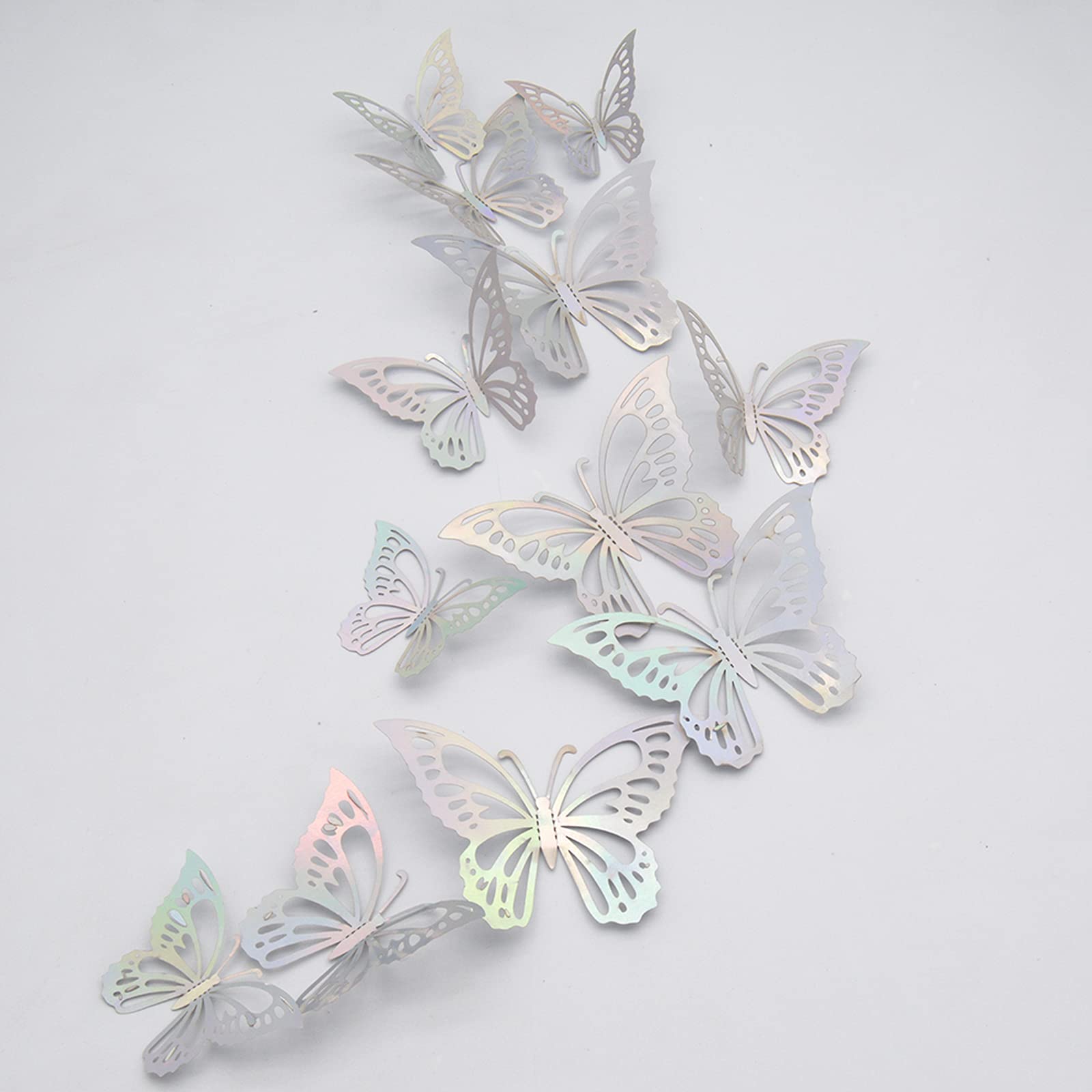 24 x 3D Butterfly Wall Stickers, CAYUDEN Stickers Combination 3D Butterfly Stickers Home Decoration DIY Removable Paper Decora for Home, Living Room, Bedroom, Party Decor (Silver)