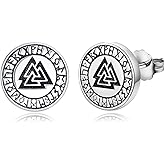 Viking Stud Earrings 925 Sterling Sliver Viking/Odin/Celtic Knot Norse Punk Earring for Men