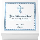 Let's Make Memories Personalized Keepsake Box for Blessed Child - Memories Box - Baptism - Confirmation - Memento Storage - For Boys - 6" Hx12 Sq - God Bless - Blue
