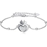 LWXIE Diamond Cat Bracelet 925 Sterling Silver Black and white Cat Hug Bracelets for Women Cute Animal Drop Beads Hand Link Jewelry Gifts for Birthday