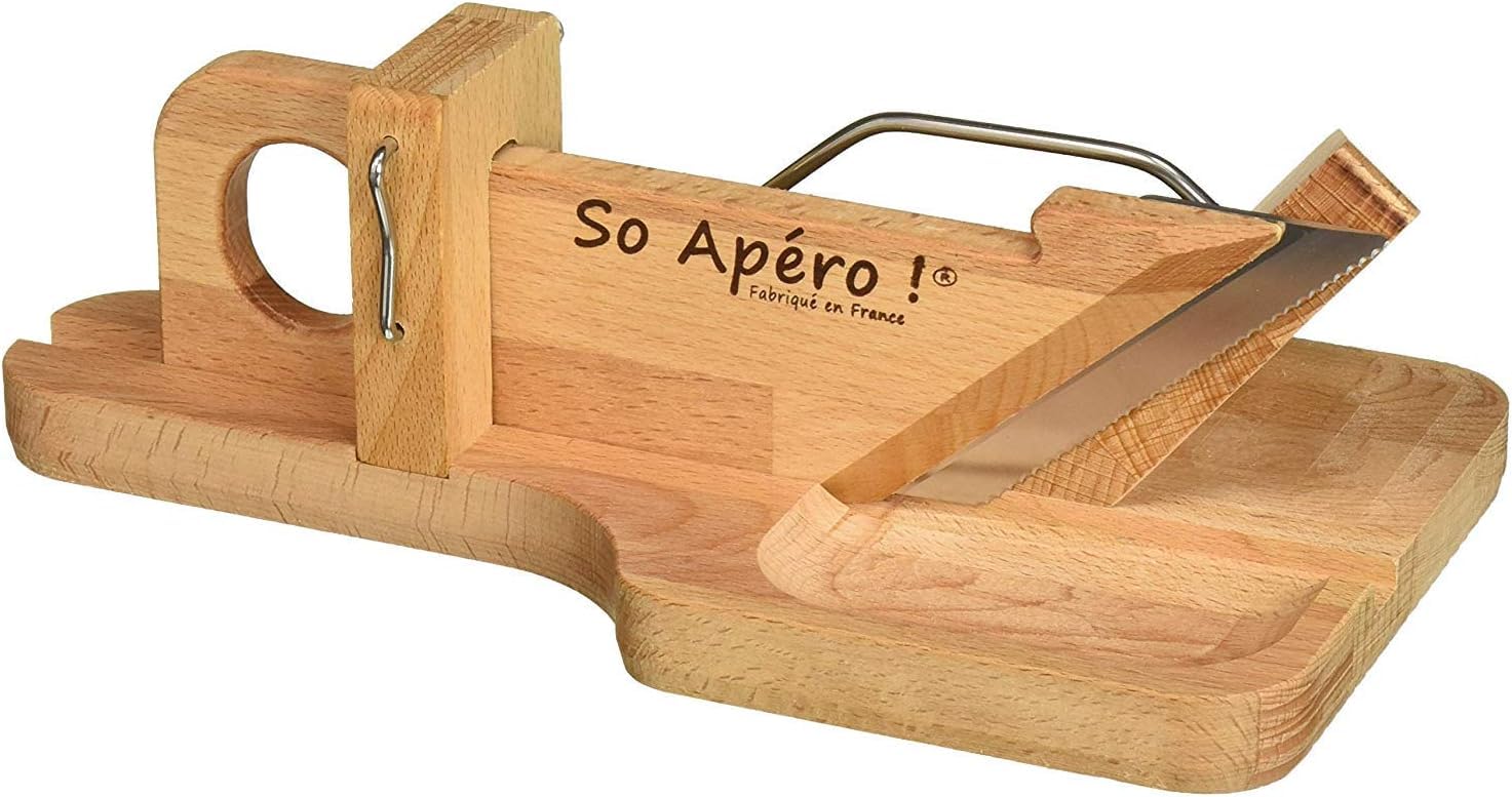 So Apéro - Original Chorizo Slicer - Beech Wood Housing, Stainless Steel Locking Mechanism with Serrated blade