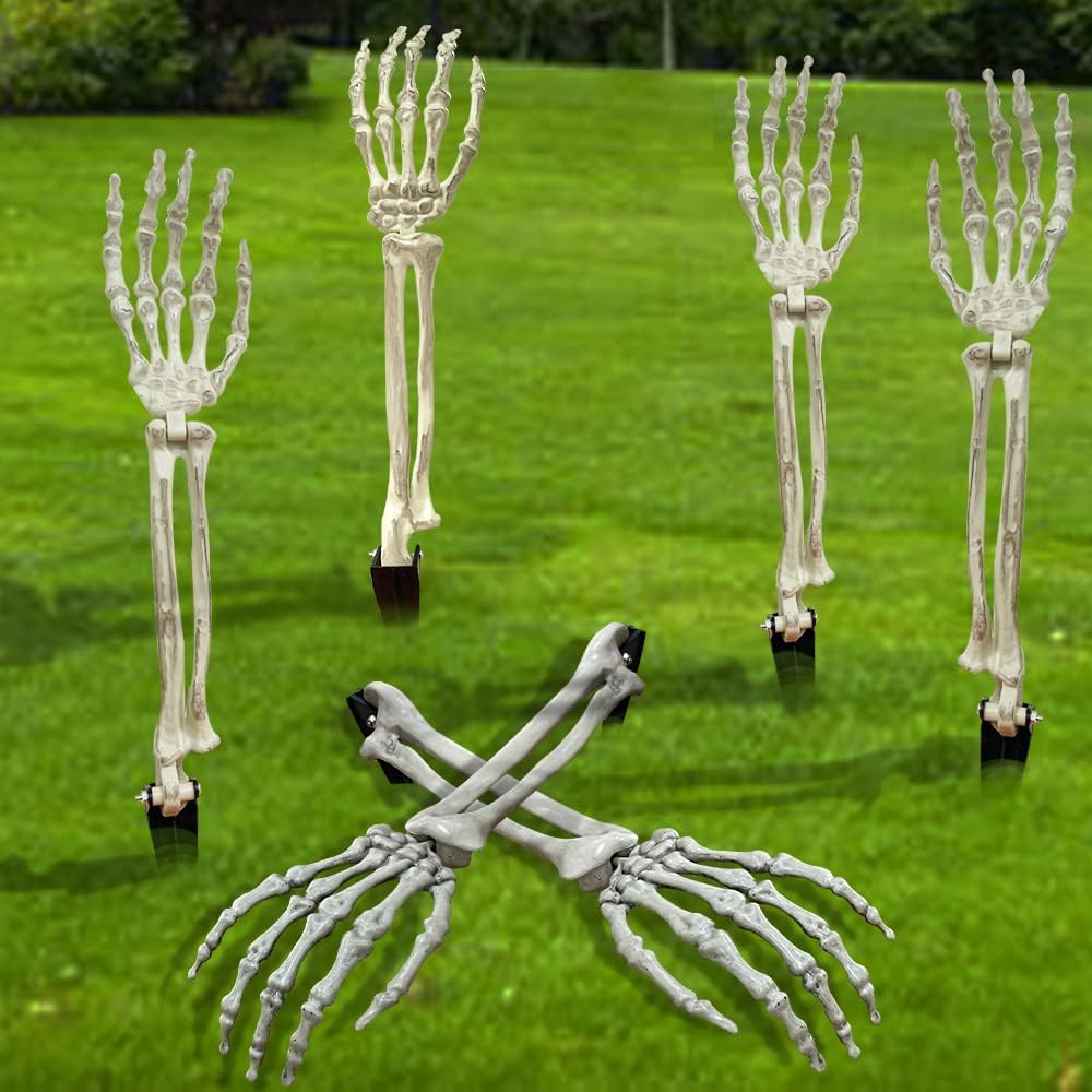 Decorative Garden Stakes - Realistic Looking Skeleton Stakes Severed Plastic Skeleton Hands Yard Signs for Halloween Props Decorations (3 Pair)