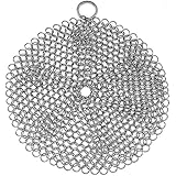 Stainless Steel Cast Iron Cookware Scrubber Skillet Cleaner Grill Scraper With Hanging Ring Anti Rust 7in Round