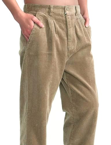 IDEALSANXUN Corduroy Pants Men Casual Pleated Relaxed Fit Khaki