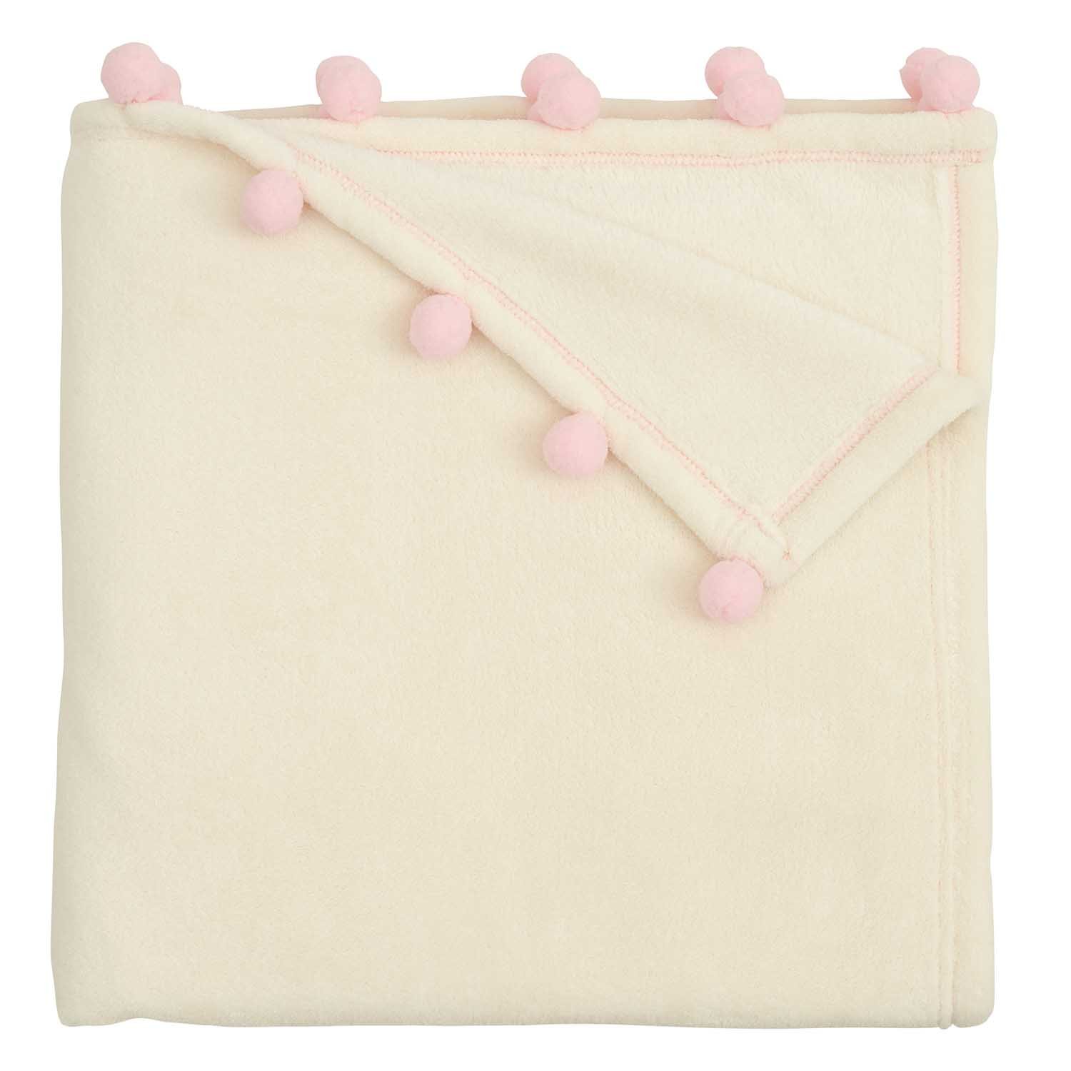 pink pom pom baby blanket