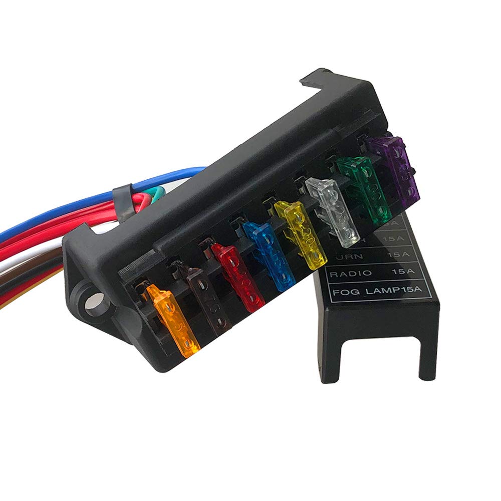 QitinDasen Premium 8 Way Car Blade Fuse Block Box, 2 Input 8 Output Standard Blade Fuse Holder, with Wire and 10Pcs Free Standard Blade Fuse, for Car Boat Marine Trike (12V / 24V / 32V / 48V)