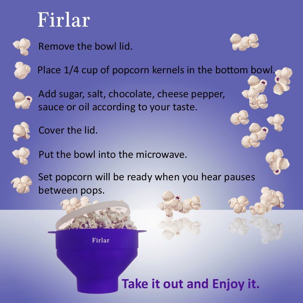 Firlar Microwave Popcorn Popper Sturdy Convenient Handles, Silicone Popcorn Maker, Collapsible Bowl with Lid (Blue)
