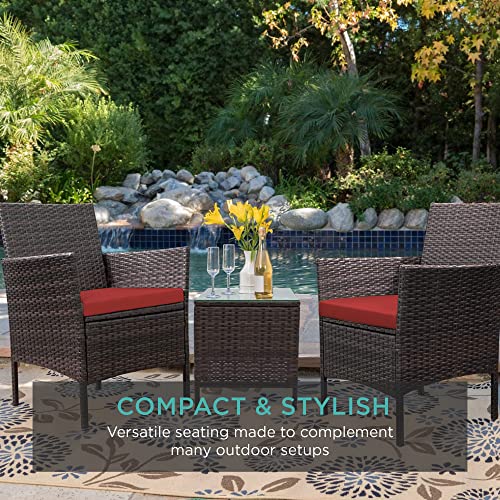 Best Choice Products 3Piece Outdoor Wicker Conversation Bistro Set, Space Saving Patio