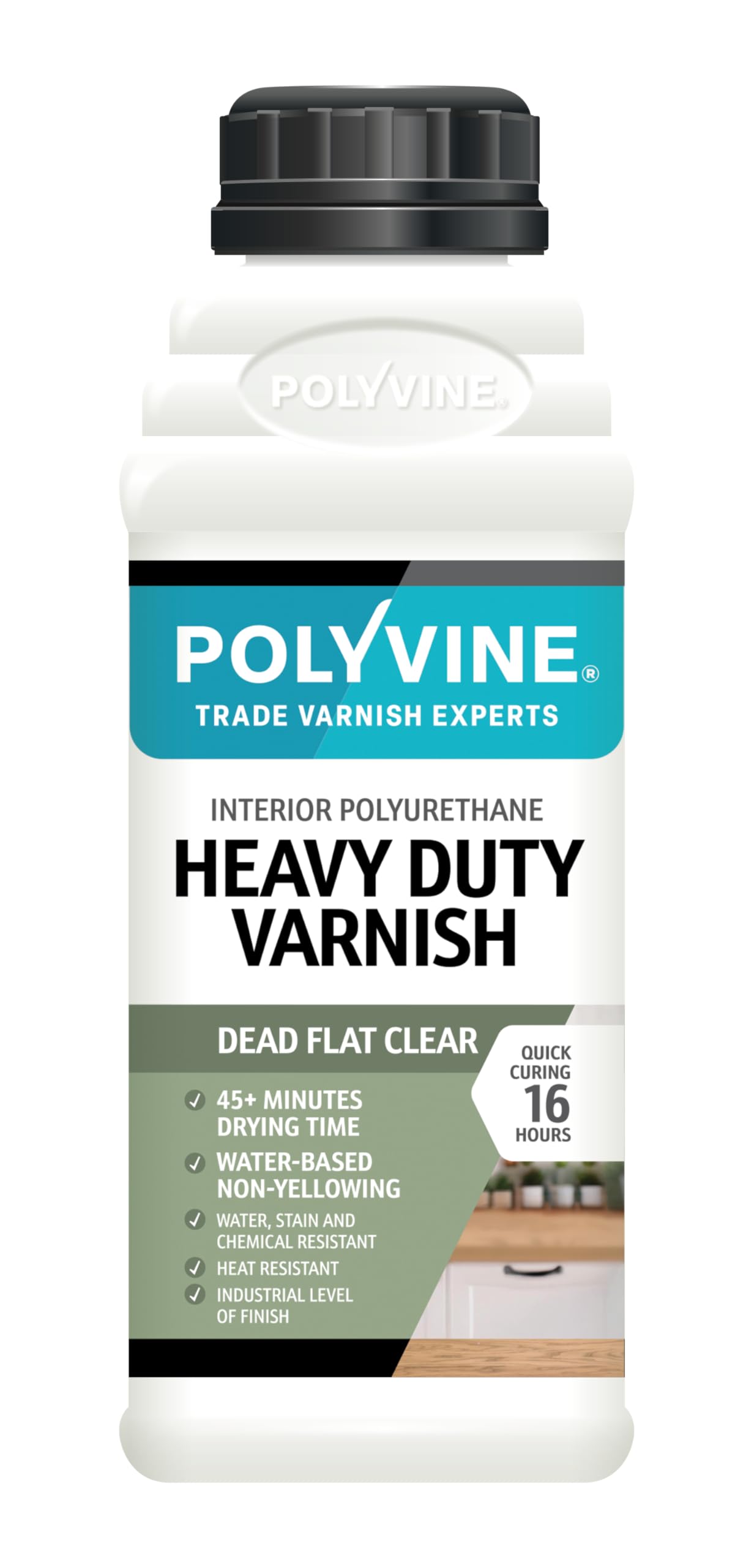 Polyvine Heavy Duty Interior Varnish Satin or Dead Flat Finishes – Quick Dry Varnish – Polyurethane, Water-Based, Water Resistant Coating for Indoor Woodwork, Painted Surfaces & More, Dead Flat 500ml — image 1