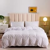 Loussiesd Tufted Chenille Duvet Cover Set Double Size White Geometric