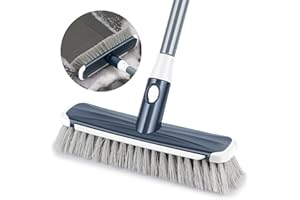 ILAVCOOL Floor Scrub Brush with Long Handle Adjustable, 2 in 1 Scrape and Brush Stiff Bristle Scrubber Brush Shower Cleaning Brush for Deck, Bathroom, Kitchen, Tub, Patio, Tile, Grout (White + Gray)