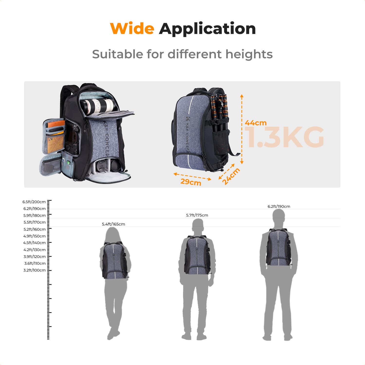K&F CONCEPT Kamerarucksack wasserdicht Fotorucksack für Canon Nikon Sony Spiegelreflexkameras, Drohne, Objektiv, Laptop, Stativ und Zubehör 7