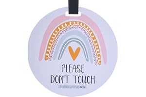THREE LITTLE TOTS – Rainbow Stop No Touching Baby Car Seat Sign or Stroller Tag - CPSIA Safety Tested