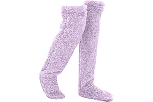 ACETEND Sock Slippers Over Knee High Fuzzy Long Socks Plush Slipper Stockings Leg Warmers Winter Home Sleeping Socks-One Size