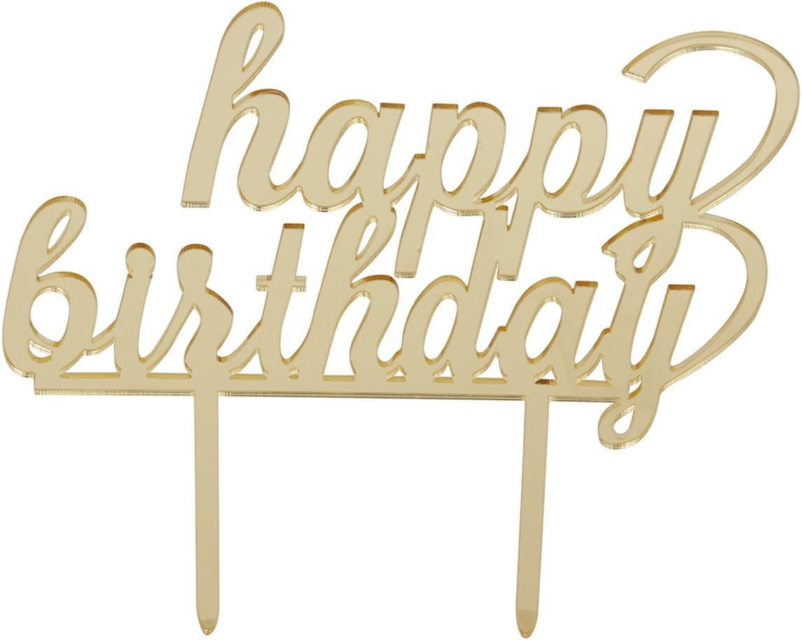 Flour Butter Chocolate Topper for Birthday Cake Decoration - (Happy Birthday, Gold)