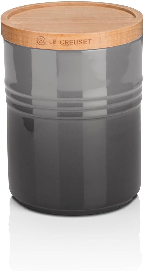 LE CREUSET Stoneware Medium Storage Jar with Wooden Lid Flint Amazon