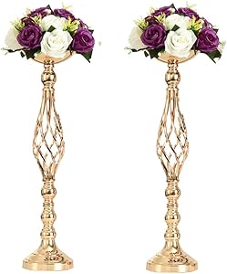 2pcs Metal Gold Candle Holders Road Lead Table Centerpiece Stand Pillar Candlestick for Wedding Candelabra Flowers Vases (Gold, 23.2