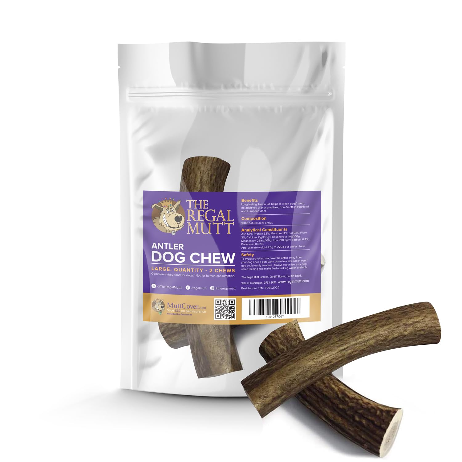 The Regal Mutt - Antler Chews - Large - Bag of 2